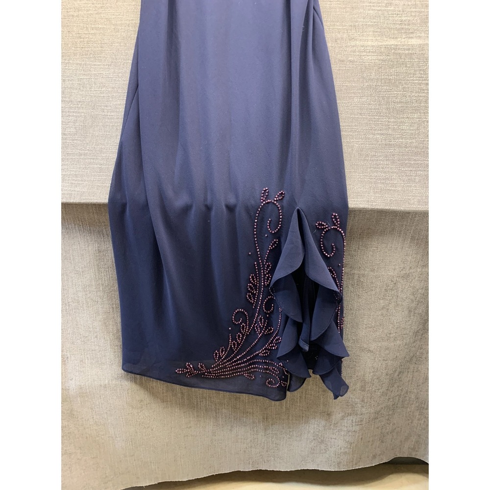 R&M Richards 2 Pieces Set Dress Womens 16 Navy Beaded Side Slit Sleeveless - Picture 6 of 10